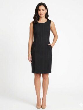 Lk BENNETT VINTAGE  DARK GREY PINSTRIPES SLEEVELESS SHEATH FORMAL DRESS